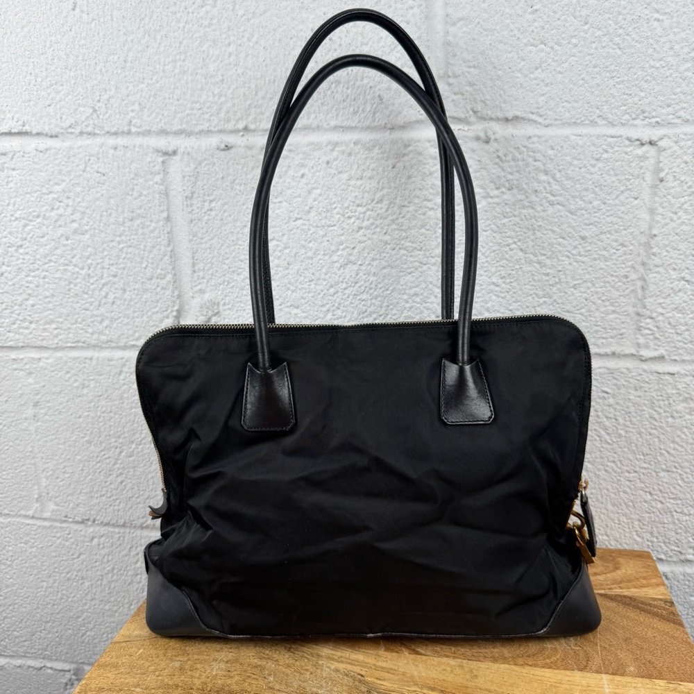 Vintage Prada Black Nylon Leather Trim Zip Tote Bag w/ Lock & Key - Picture 8 of 16